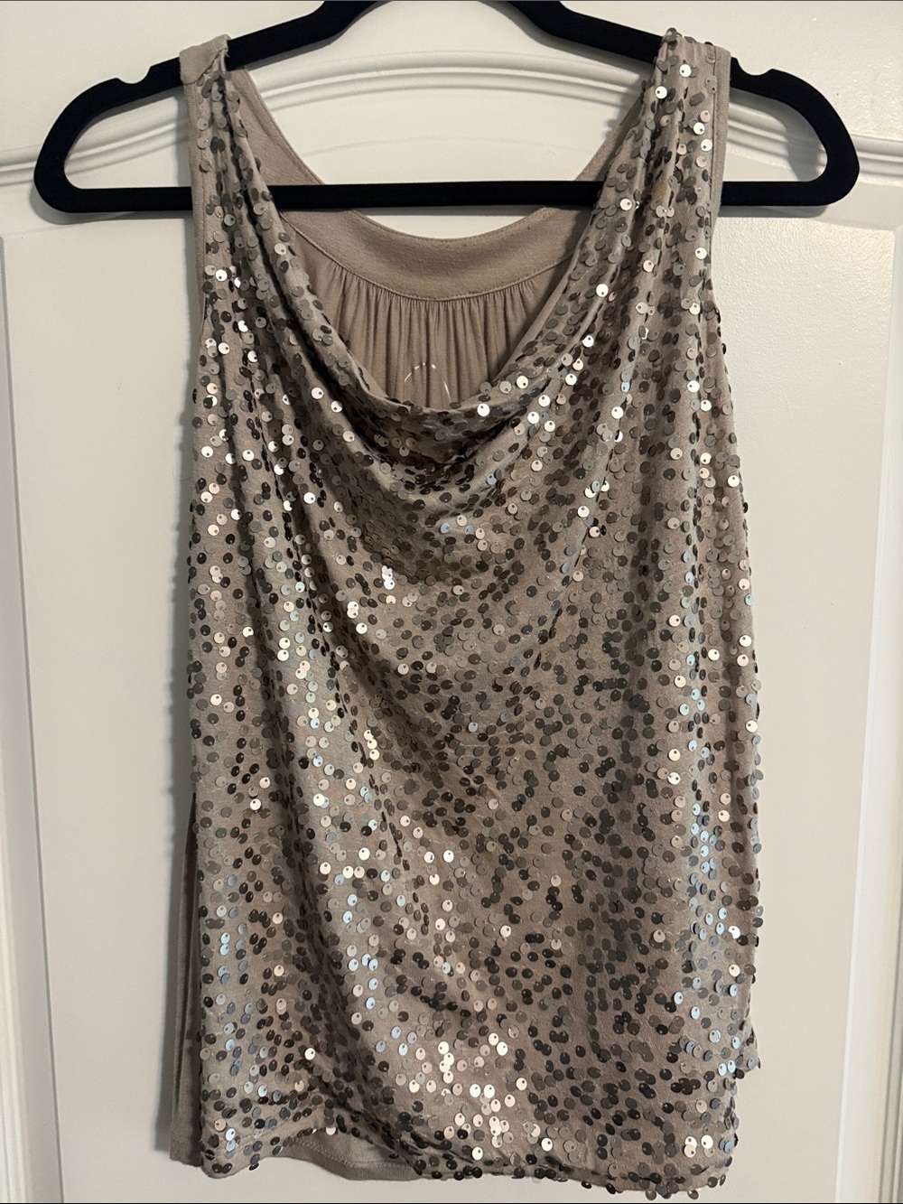 INC International Concepts Taupe Sequin Cowl Neck Tank